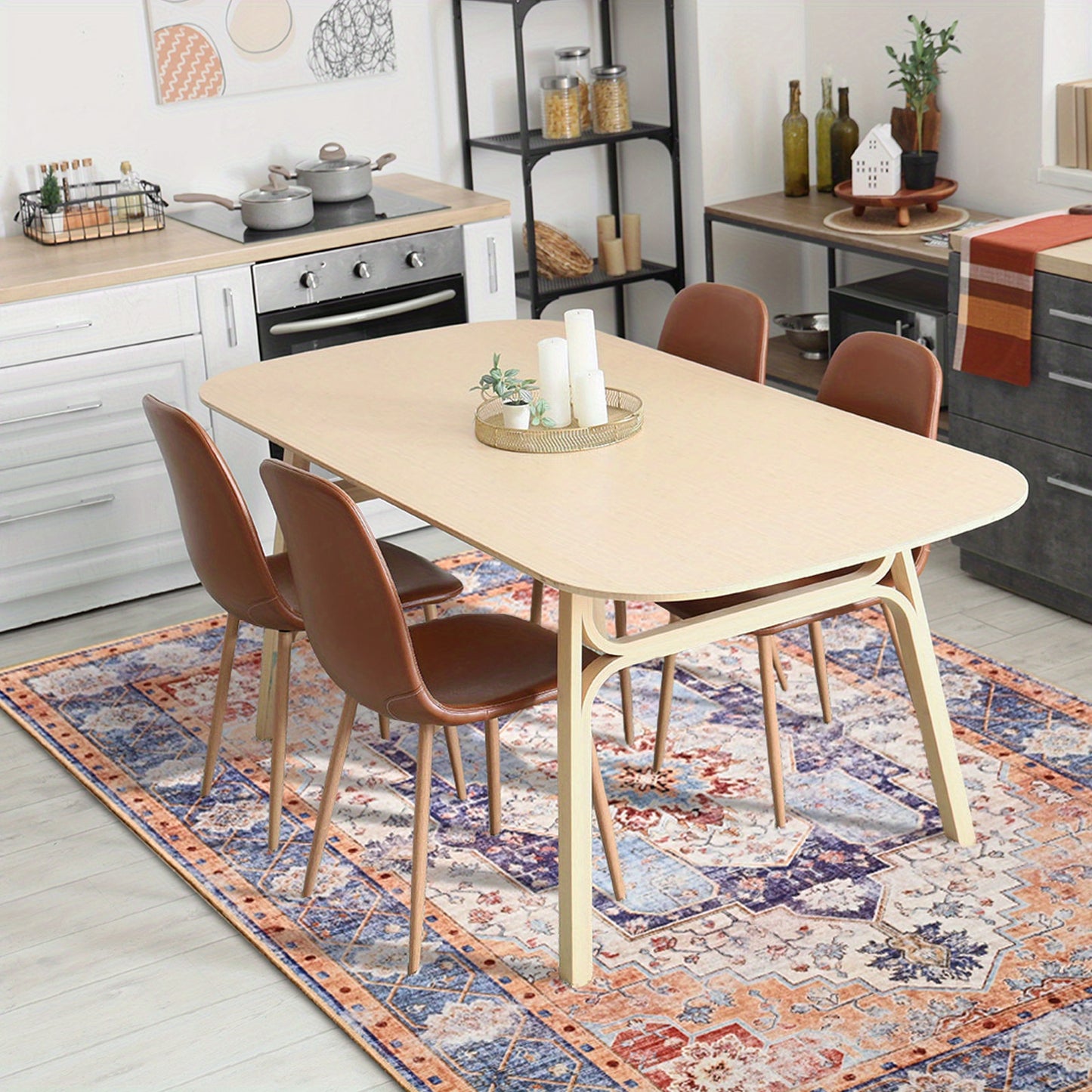 Bohemian Tribal Faux Furry Print Mat - Machine Washable Anti-Slip Indoor Mat, Traditional Design with Vibrant Colors, Durable TPR & Polyester Blend for Living Room, Bedroom, Office, Porch Entryway Home Decor, Bedroom Enhancement