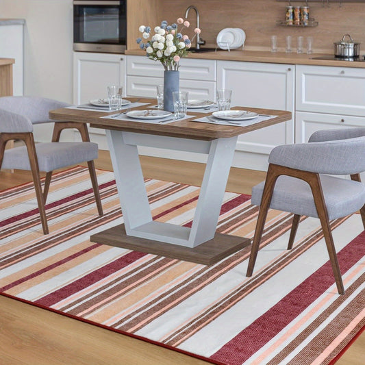 Area Mat, short pile striped vintage Mat, 5x8\u002F6×9 feet, red\u002Fgrey\u002Fblue\u002Fgreen, washable non-slip Mat, retro stripe print Mat, suitable for dining room, bedroom, wedding gift, home decor