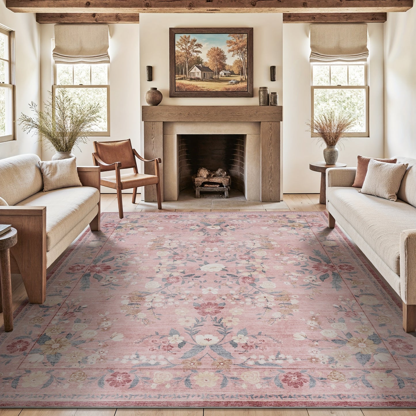 1pc Vintage Floral Mat - Non-Slip, Machine Washable Low Pile Runner for Kitchen, Living Room, Bedroom, Dining Room, Playroom - Boho Style 2x3 Entryway Mat, 2x6 Runner, 8x10 Large Area Indoor Mat - Kids & Pets Friendly In Beige, Green, Black & Pink