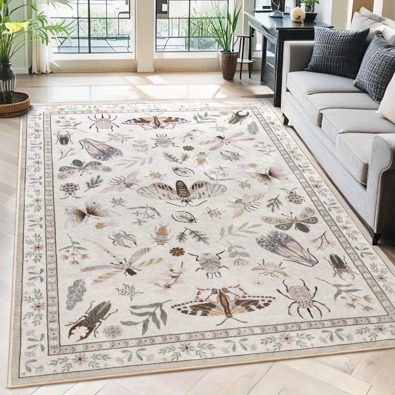 Washable Area Rugs for Living Room, Modern Print Rug for Bedroom Non Slip Floral Vintage Print Rug Low Pile Carpet for Dining Playroom Home Decor, Sage Green\u002F Dark Green\u002F Black\u002F Beige, 4×6\u002F 5×7\u002F 6×9 Feet