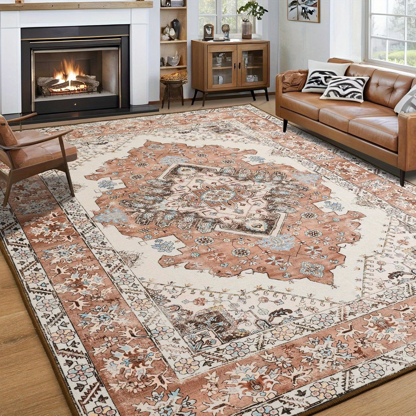 Floral Printed Carpet, Bohemian Style Carpet, Washable Carpet Anti-Slip Indoor Entrance Carpet, Bohemian Tribal Kitchen Carpet, Vintage Traditional Carpet, Suitable for Living Room, Bedroom, Office And Porch Front Door Entrance, Home Decoration