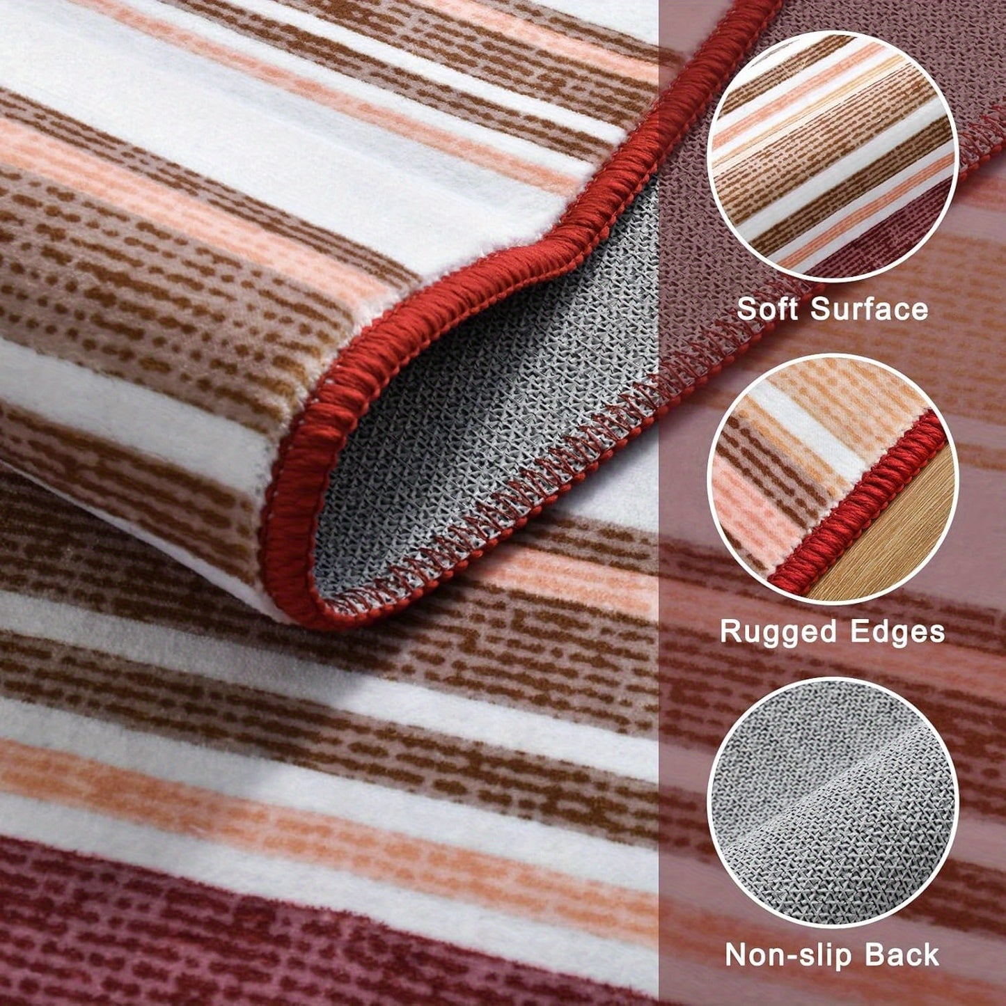 Area Mat, short pile striped vintage Mat, 5x8\u002F6×9 feet, red\u002Fgrey\u002Fblue\u002Fgreen, washable non-slip Mat, retro stripe print Mat, suitable for dining room, bedroom, wedding gift, home decor