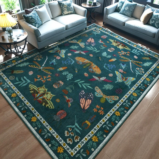 Washable Area Rugs for Living Room, Modern Print Rug for Bedroom Non Slip Floral Vintage Print Rug Low Pile Carpet for Dining Playroom Home Decor, Sage Green\u002F Dark Green\u002F Black\u002F Beige, 4×6\u002F 5×7\u002F 6×9 Feet