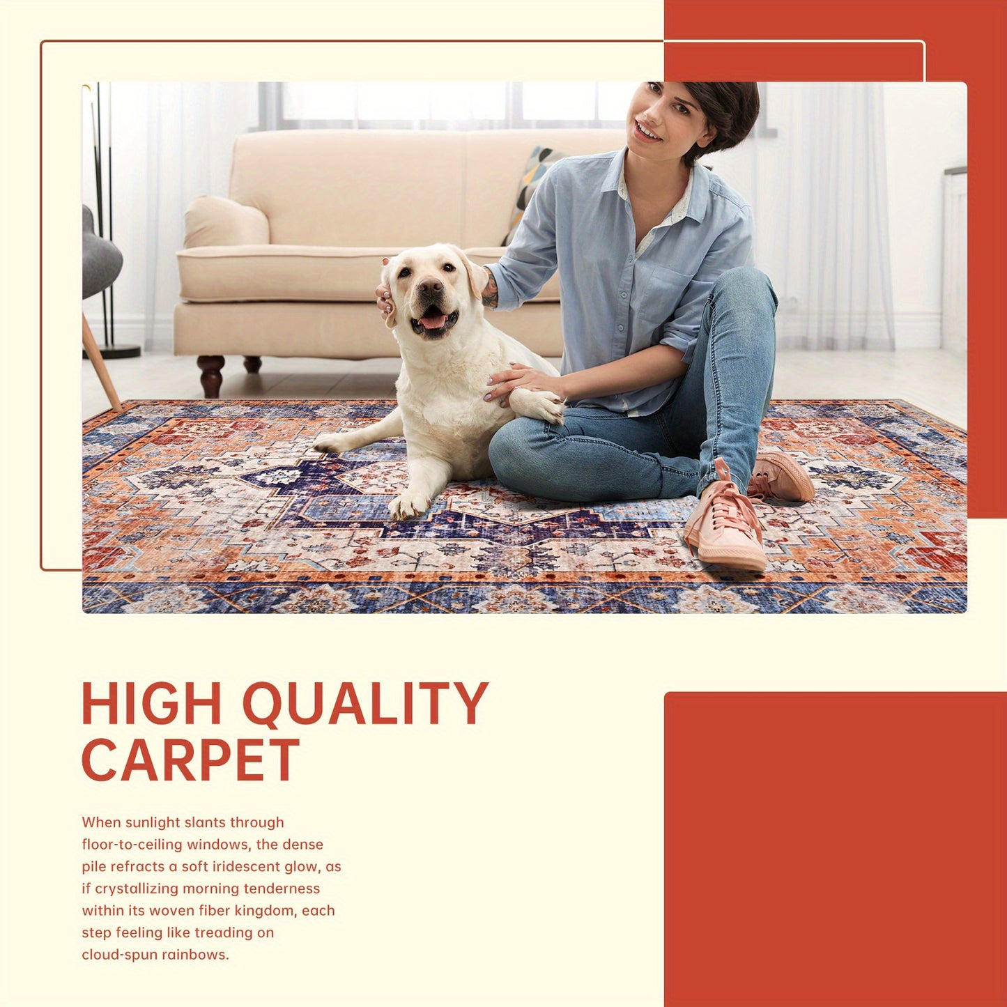 Bohemian Tribal Faux Furry Print Mat - Machine Washable Anti-Slip Indoor Mat, Traditional Design with Vibrant Colors, Durable TPR & Polyester Blend for Living Room, Bedroom, Office, Porch Entryway Home Decor, Bedroom Enhancement