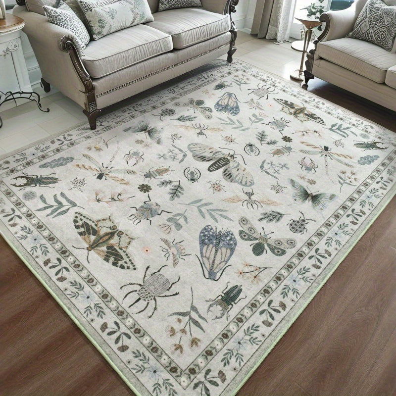 Washable Area Rugs for Living Room, Modern Print Rug for Bedroom Non Slip Floral Vintage Print Rug Low Pile Carpet for Dining Playroom Home Decor, Sage Green\u002F Dark Green\u002F Black\u002F Beige, 4×6\u002F 5×7\u002F 6×9 Feet