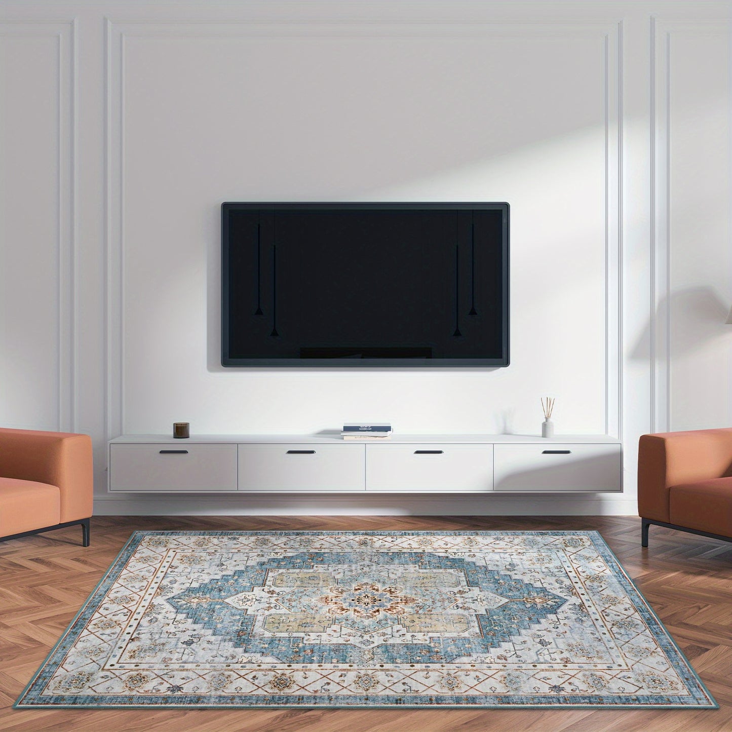 Bohemian Tribal Faux Furry Print Mat - Machine Washable Anti-Slip Indoor Mat, Traditional Design with Vibrant Colors, Durable TPR & Polyester Blend for Living Room, Bedroom, Office, Porch Entryway Home Decor, Bedroom Enhancement