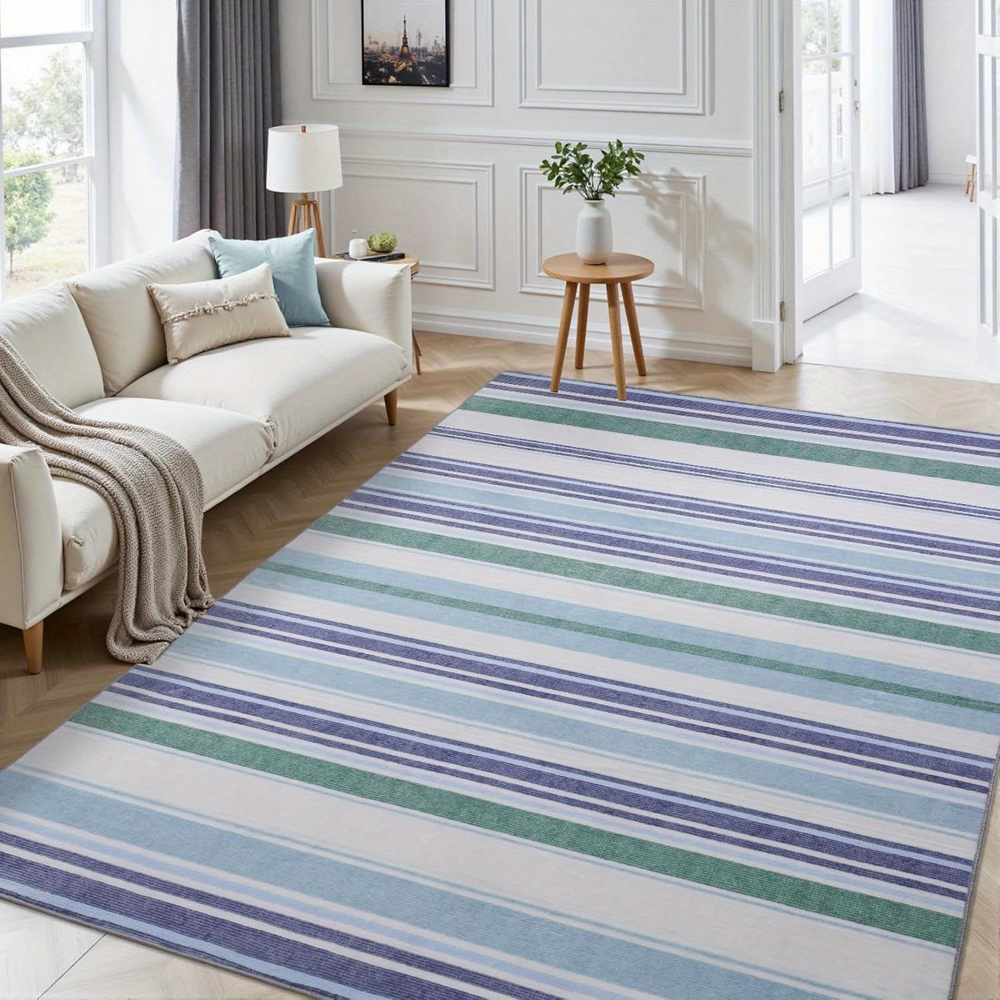 Area Mat, short pile striped vintage Mat, 5x8\u002F6×9 feet, red\u002Fgrey\u002Fblue\u002Fgreen, washable non-slip Mat, retro stripe print Mat, suitable for dining room, bedroom, wedding gift, home decor