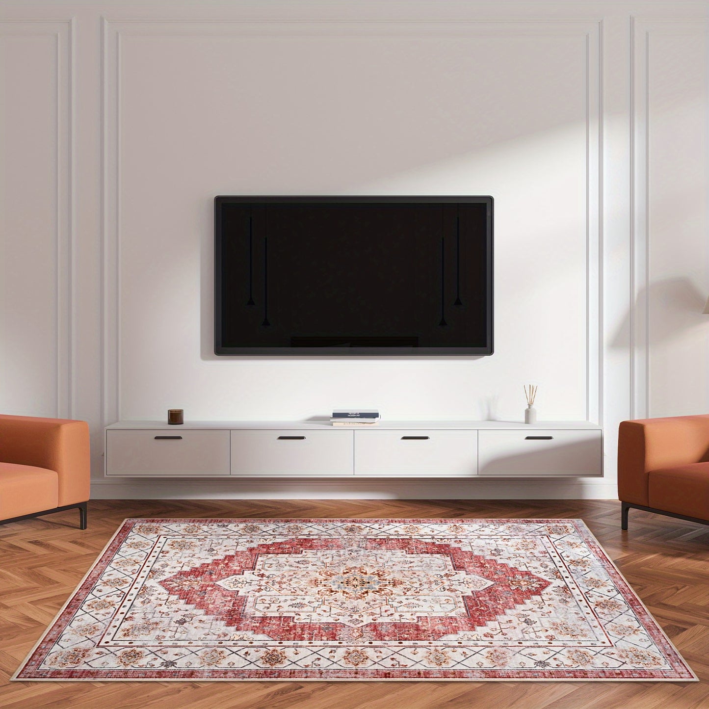 Bohemian Tribal Faux Furry Print Mat - Machine Washable Anti-Slip Indoor Mat, Traditional Design with Vibrant Colors, Durable TPR & Polyester Blend for Living Room, Bedroom, Office, Porch Entryway Home Decor, Bedroom Enhancement