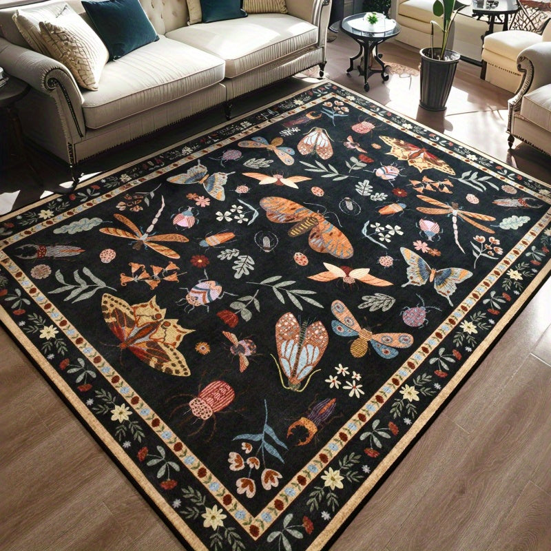 Washable Area Rugs for Living Room, Modern Print Rug for Bedroom Non Slip Floral Vintage Print Rug Low Pile Carpet for Dining Playroom Home Decor, Sage Green\u002F Dark Green\u002F Black\u002F Beige, 4×6\u002F 5×7\u002F 6×9 Feet