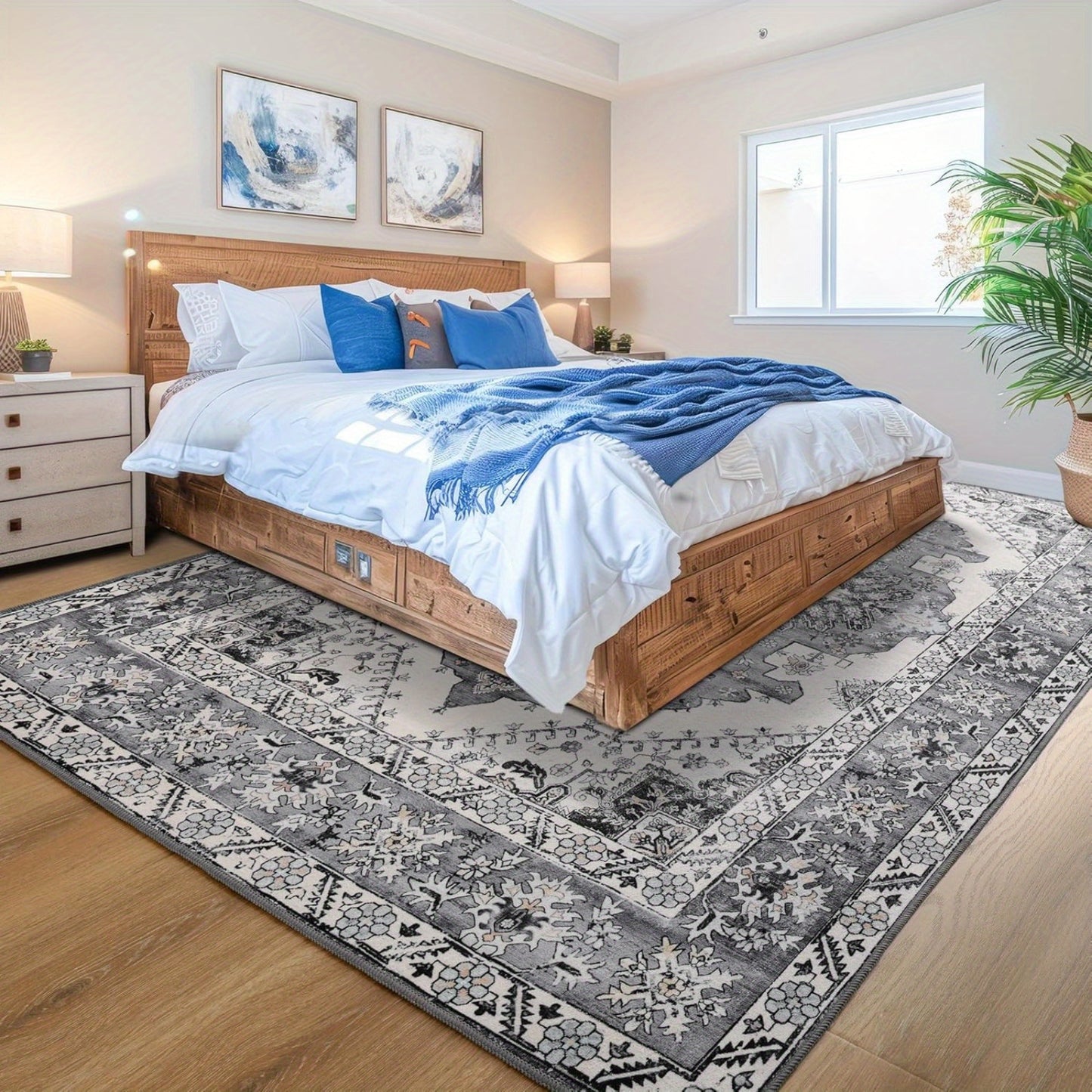 Floral Printed Carpet, Bohemian Style Carpet, Washable Carpet Anti-Slip Indoor Entrance Carpet, Bohemian Tribal Kitchen Carpet, Vintage Traditional Carpet, Suitable for Living Room, Bedroom, Office And Porch Front Door Entrance, Home Decoration