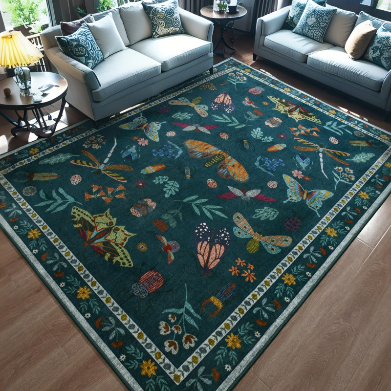 Washable Area Rugs for Living Room, Modern Print Rug for Bedroom Non Slip Floral Vintage Print Rug Low Pile Carpet for Dining Playroom Home Decor, Sage Green\u002F Dark Green\u002F Black\u002F Beige, 4×6\u002F 5×7\u002F 6×9 Feet