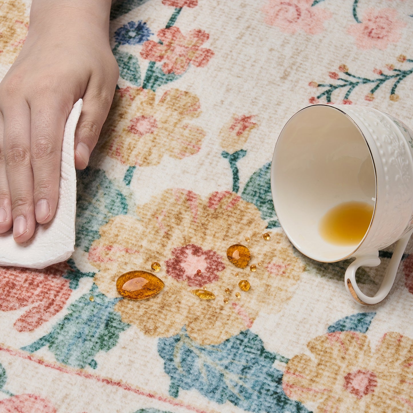 1pc Vintage Floral Mat - Non-Slip, Machine Washable Low Pile Runner for Kitchen, Living Room, Bedroom, Dining Room, Playroom - Boho Style 2x3 Entryway Mat, 2x6 Runner, 8x10 Large Area Indoor Mat - Kids & Pets Friendly In Beige, Green, Black & Pink